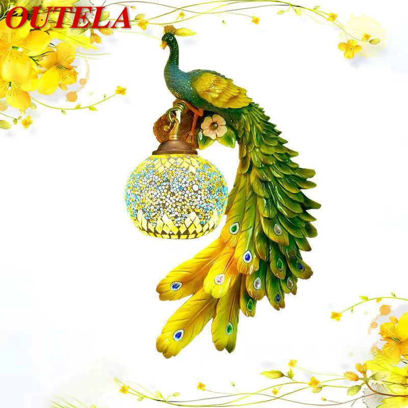 OUTELA Contemporary Peacock Wall Lamp Personalized And Creative Living Room Bedroom Hallway Decoration Light