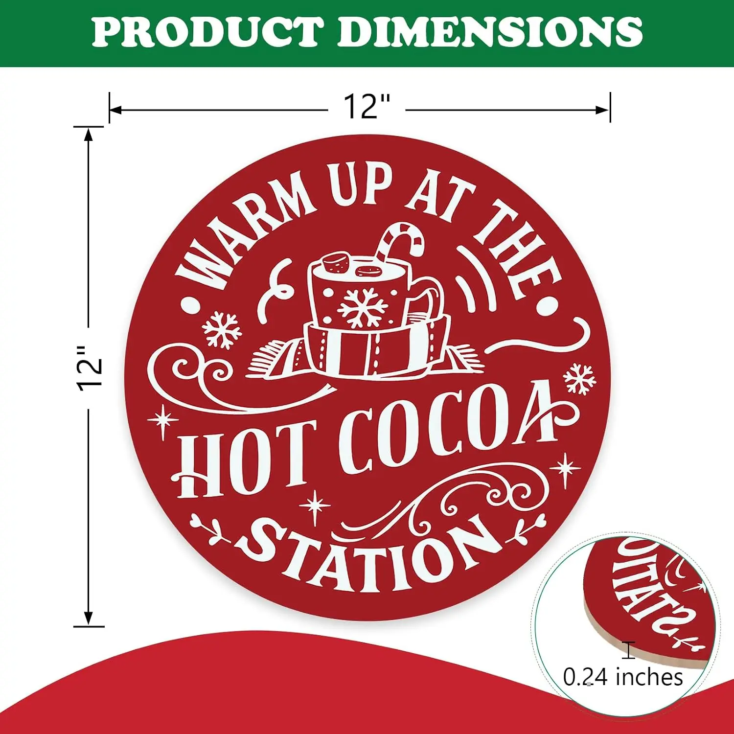 Hot Cocoa Station Door Sign 12 Inch Round Christmas Wall Decor Warm