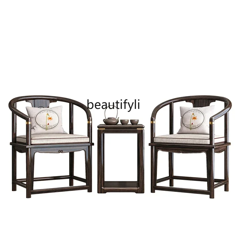 

zq New Chinese Style Solid Wood Armchair Palace Chair Living Room round-Backed Armchair Three-Piece Set Ugyen Wood Chair Balcony