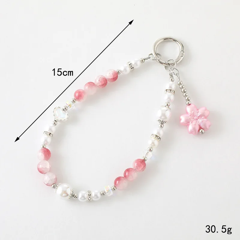 Fashionable Pearl Love Beaded Mobile Phone Pendant Luggage Keychain Accessories