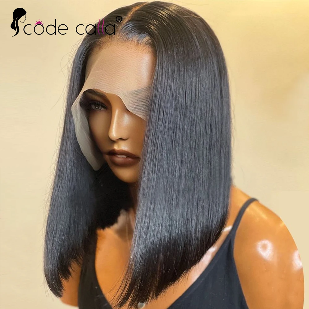 

Straight Short Bob Side Part Lace Frontal Human Hair Wigs Black HD Transparent Lace Front Wig 4x4 Closure Glueless Wig For Women