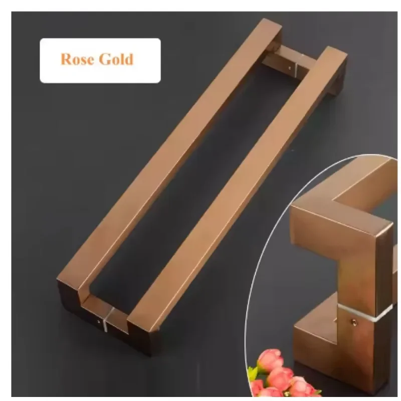 Stainless Steel CC400mm Glass Mounted Offset Square Back-to-Back Pull Handle Commercial Entrance