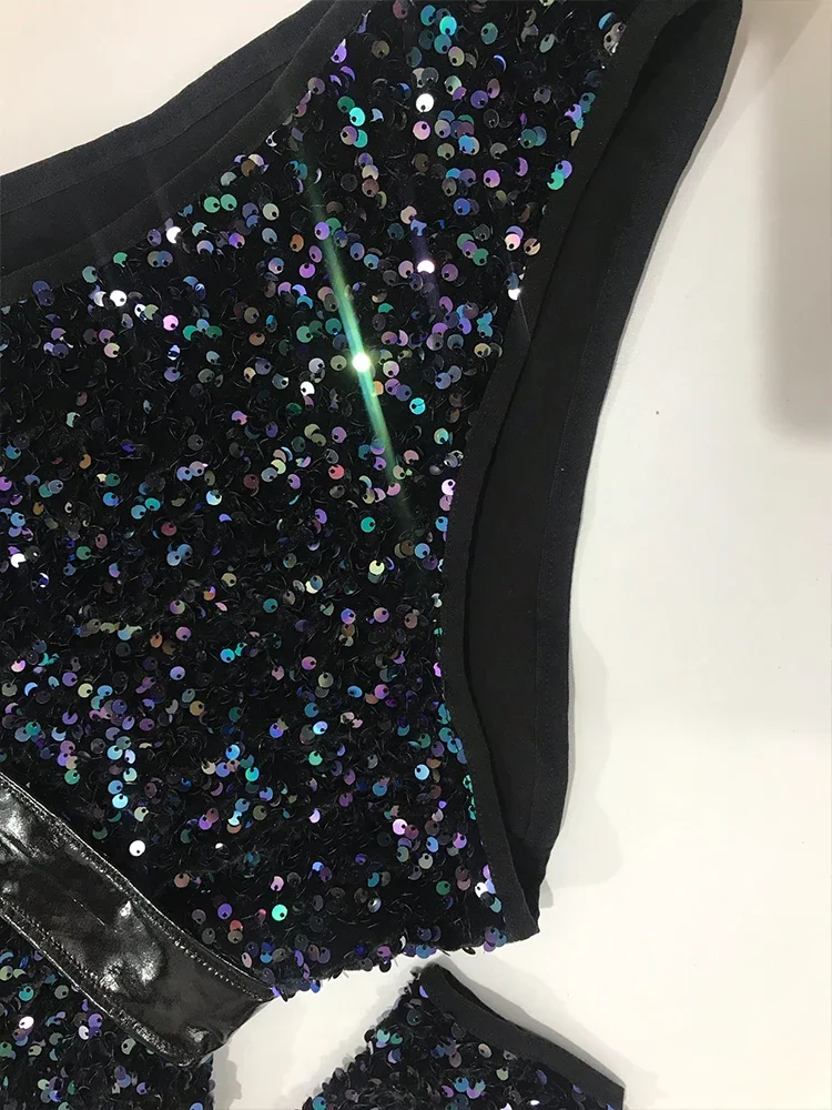 Sequins Bodysuit Bar Jazz Pole Dancing Costume For Female Rave Outfits Nightclub Dj Singer Dancer Stage Show Dancewear VDB3769