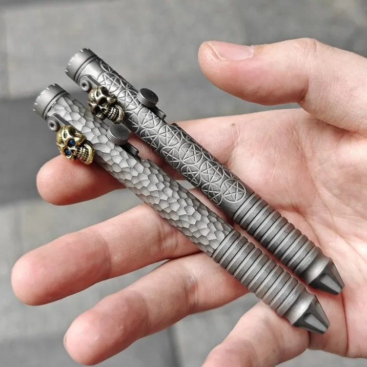 Outdoor Portable EDC Wave-disorder Titanium Alloy Tactical Pen, Finger Top, Car Emergency Window-breaking Tool