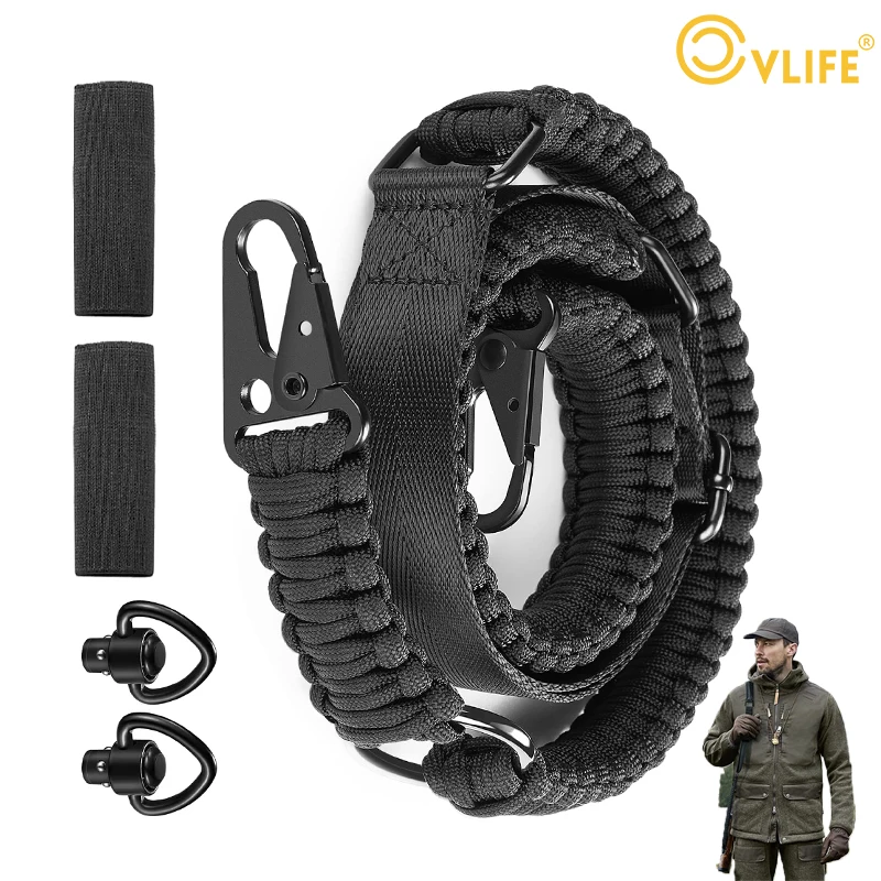 CVLIFE Two Point Slings 550 Paracord Adjustable Strap Black Classic Style With Metal Hook And Solid Swivels For Outdoor Rifle