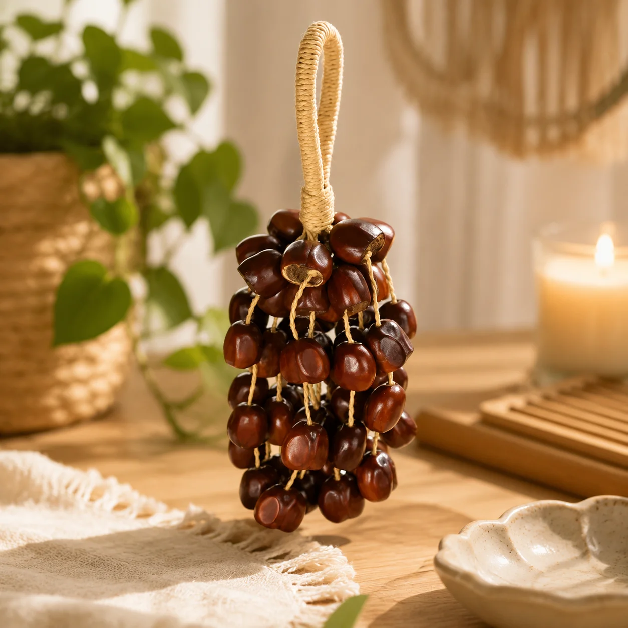 Wind Chime Bell Portable Musical Instrument Hand Rattle Shaker Wrist Bracelet Natural Panji Seed Pod Indonesian Sound Therapy