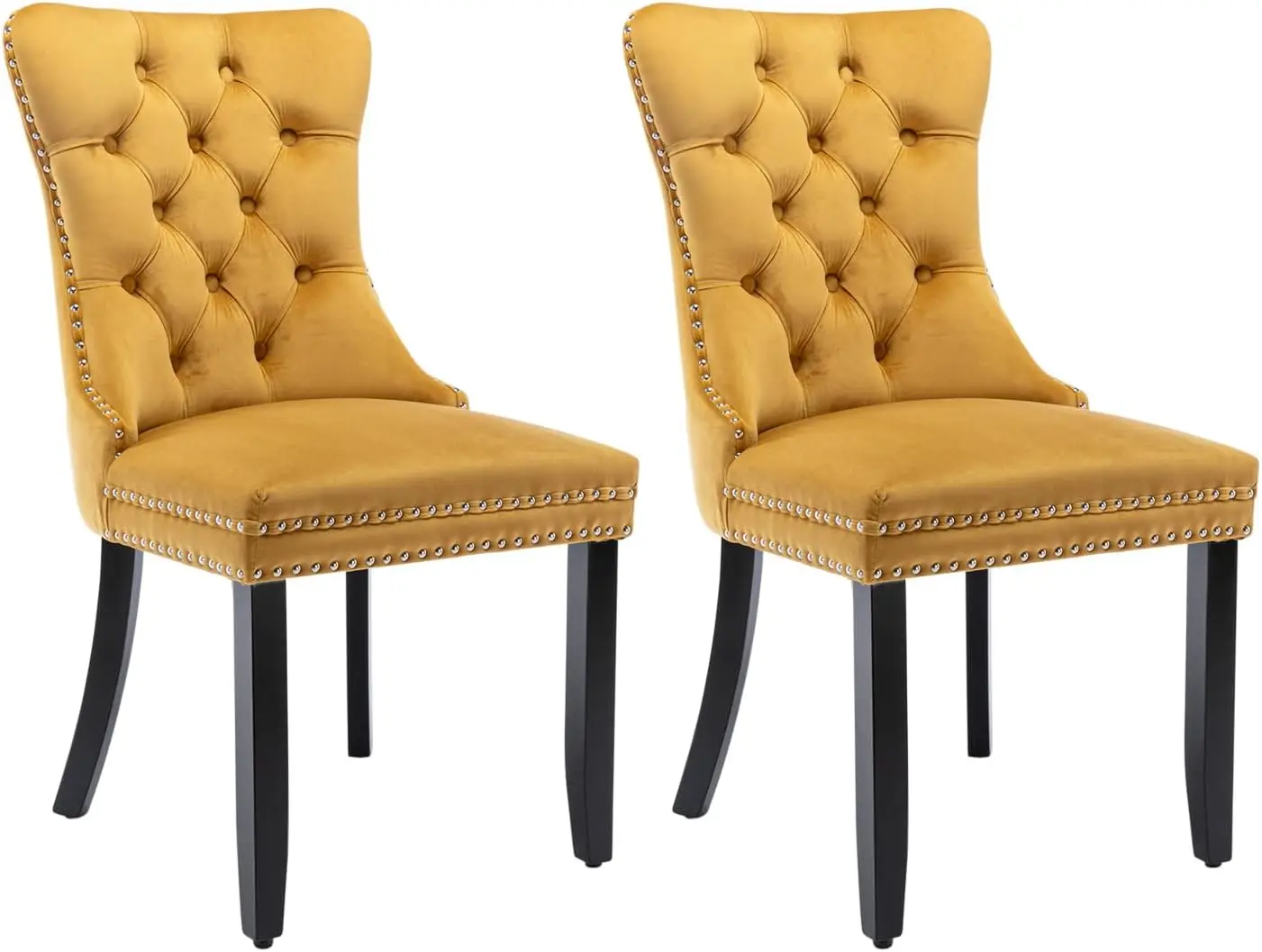 

Velvet Dining Chairs Set of 2, Tufted Dining Room Chairs with Nailhead Ring Pull Trim, Upholstered Dining Chairs with Solid Wood