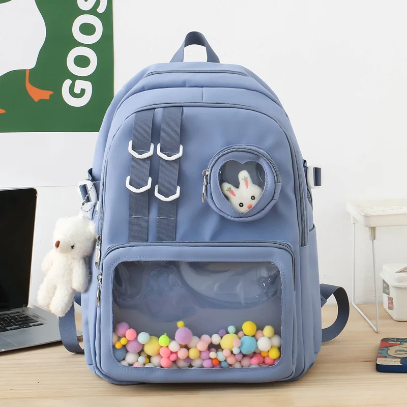 日本スタイル-pixiv-diy-バックパック透明軽量プレッピースタイルスクールバッグ中学生用クラス通勤バッグ