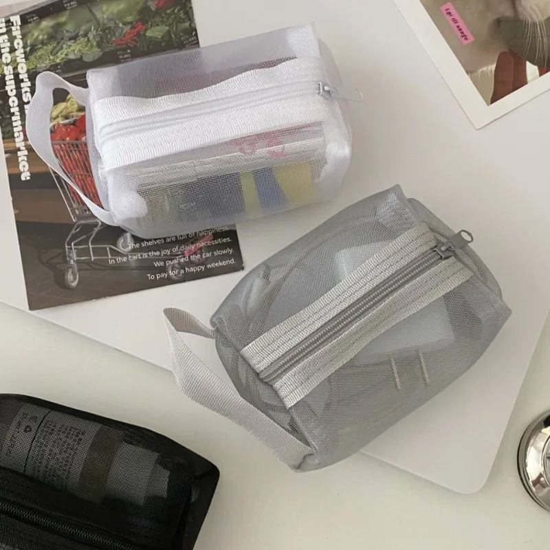 

1 Piece Simplicity Nylon Makeup Case Mesh Gauze Transparent Lipstick Bag Multifunctional Earphone Cable Kpop Photocard Bag