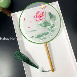 Fashion Chinese Style Wooden Handle Fan Embroidery Flower Girl Gift Portable Home Decor Hand Fans Crafts Dance Fan