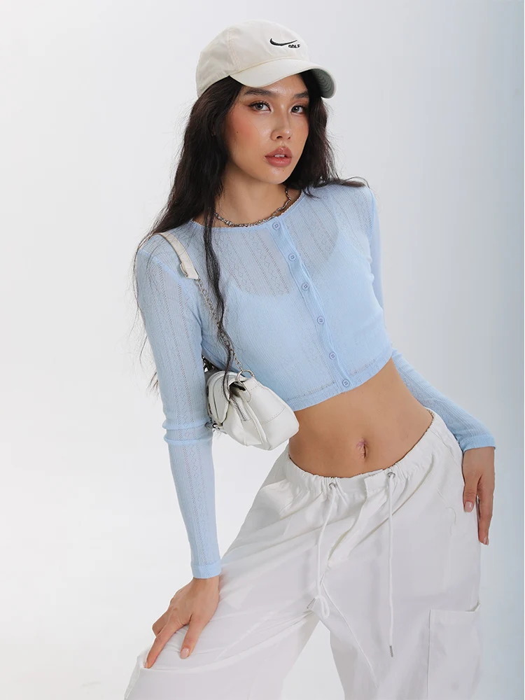 

Тонкая длинная накидка для джазовых танцев Sve, солнцезащитная одежда Ele Sle, детский синий открытый кардиган, вязаный топ на осень