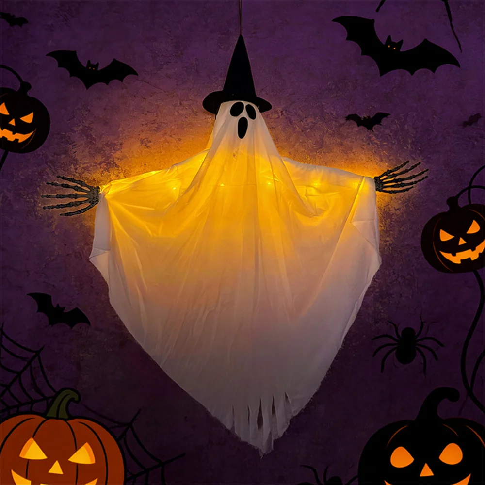 Ghost Lights Hanging Wizard Hat Ghost Creepy Decorative Halloween Ghost Pendant Spooky LED Ghosts Haunted House