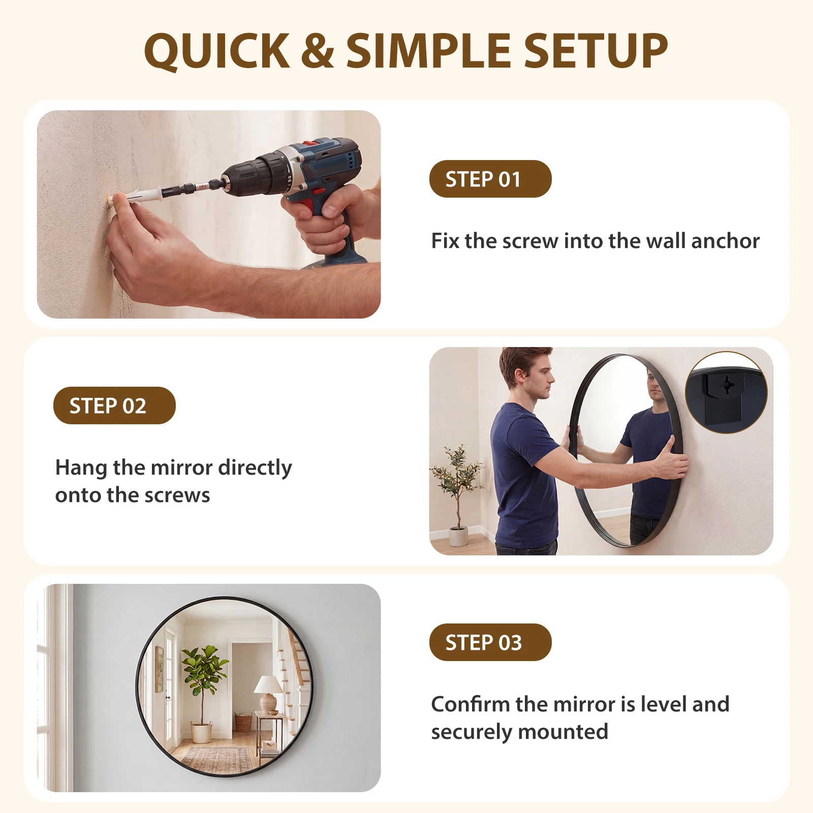 JHK Groove Gold Round Vanity Framed Mirror for Wall Bathroom Mirror for Over Sink Wall Circle Mirror with Matte Metal Frame Modern Wall Mount Vanity Mirrors for Home Decor Living Room view 6