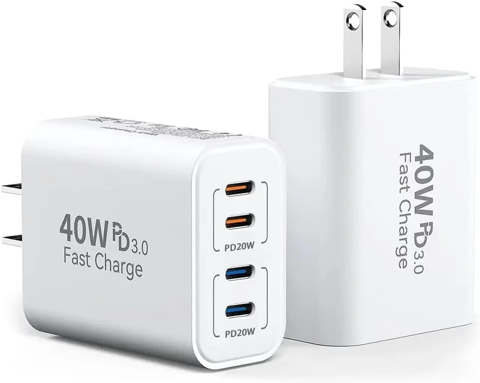 40W USB C Charger Block 2-Pack, 4 Ports Fast Charging Wall Plug for iPhone 17, Samsung Galaxy