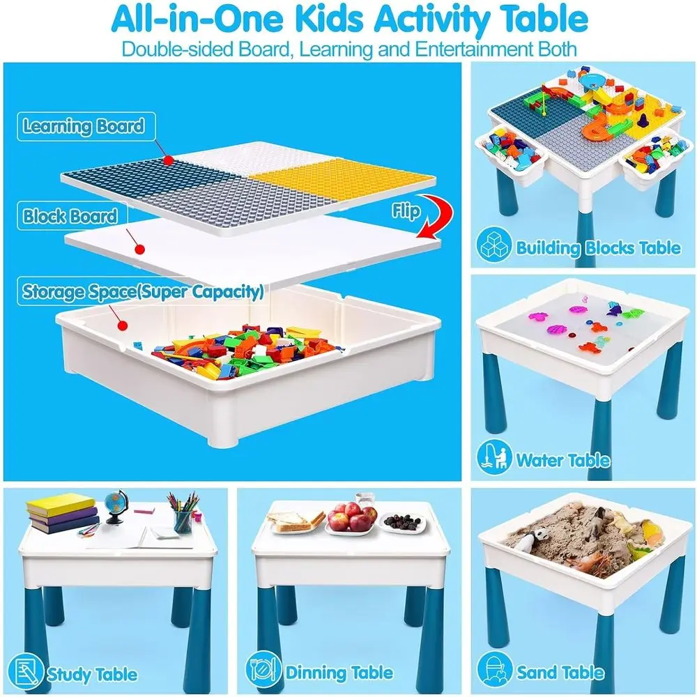 All-in-One Kids Activity Table with 152-Piece Marble Run and Building Blocks, Perfect for Toddlers Aged 3-6, STEM-Inspired Play