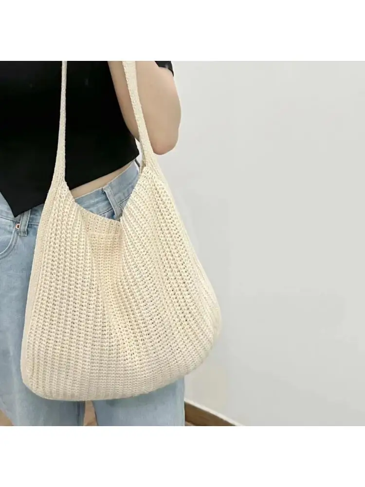 Simples malha uma bolsa de ombro para mulheres, versátil sacola, grande capacidade, portátil, novo