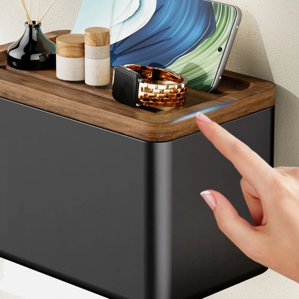 

Водонепроницаемый держатель для туалетной бумаги без перфорации, водонепроницаемый дизайн с крышкой, деревянная коробка для салфеток, деревянный материал, настенный монтаж