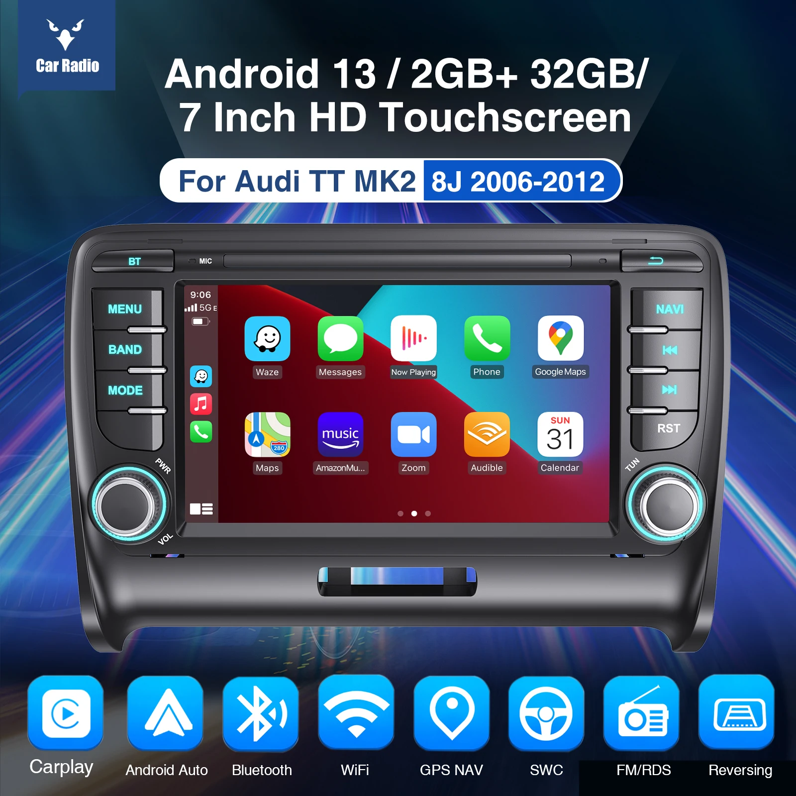 ESSGOO Android 13 Car Radio For Audi TT MK2 8J 2006-2012 2 Din Carplay Automotive Multimedia Player GPS Auto IPS Screen