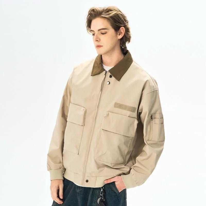 

COMXZ Мужская куртка с отложным воротником, легкая туристическая легкая роскошная рабочая одежда в американском стиле, пальто с несколькими карманами, верхняя одежда