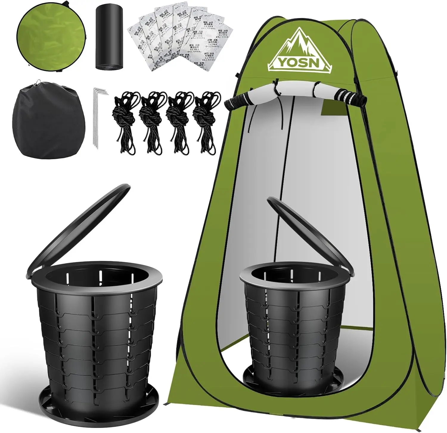 

Portable Pop-Up Toilet Tent Set, Adjustable Height for Camping, Hiking, Fishing, RV, Beach - All Ages