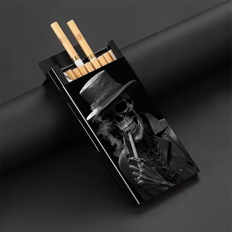 A Smoking Skeleton Wearing A Hat, New Skull Pattern Creative Cigarette Box, Men's Birthday Gift, Anniversary Gift, Cigarette Box