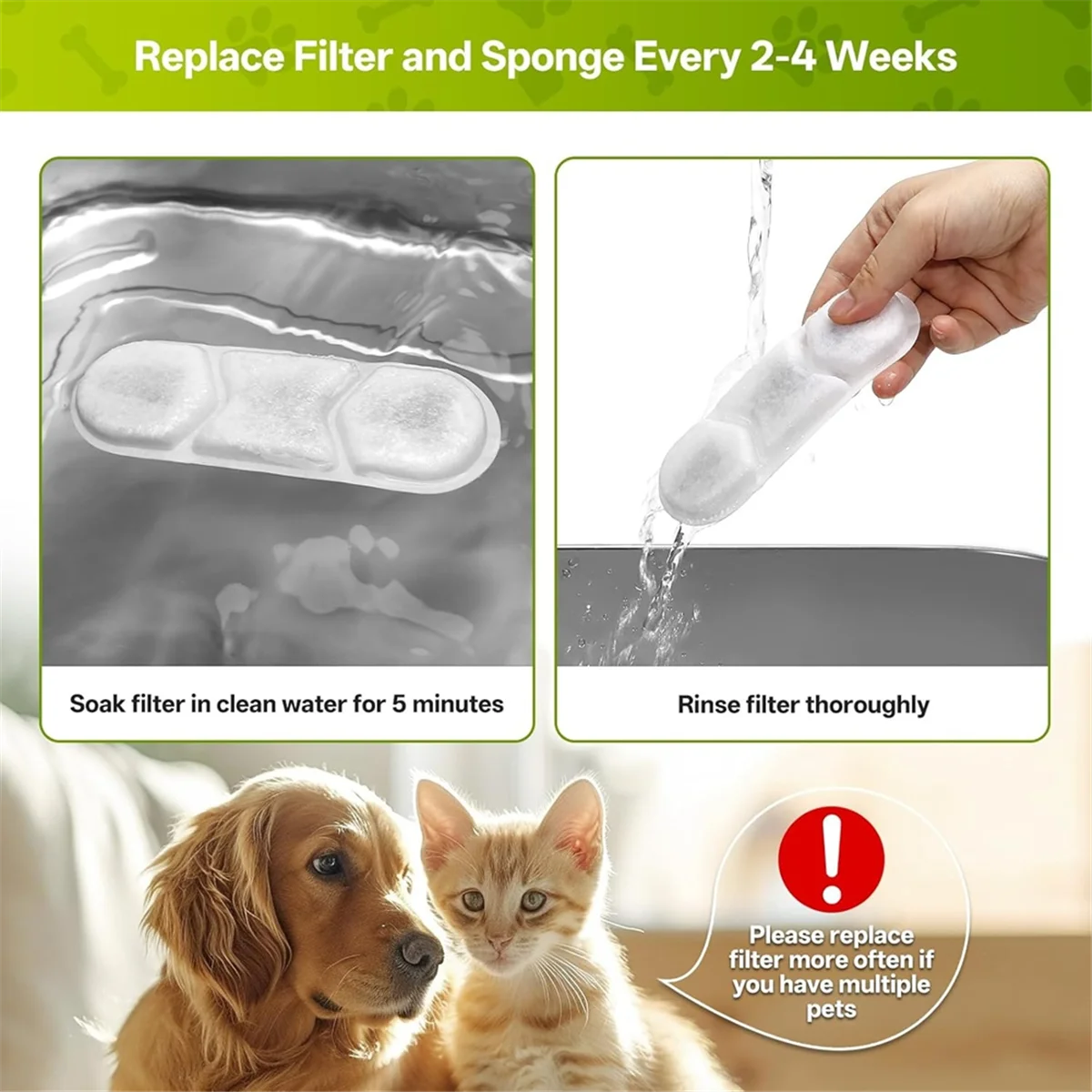 FSLH Pet Water Fountain Replacement Filters for 410oz/3.2Gal/12L Water Fountain Cat Drinking Bowl Filters and Pump Sponges,A