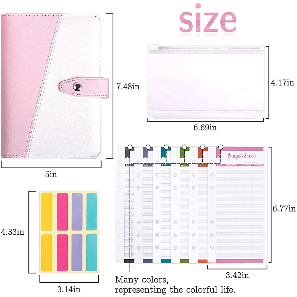 A6 PU Budget Binder,Cash Envelopes for Budgeting with Zipper Cash Envelopes,12 Budget Envelope,24 Self-Adhesive Label A