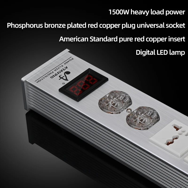 ATAUDIO Hifi Power Filter 220V/10A with 3 Universal Plug and 2 US Plug Audio Power Outlet for HiFi Audio Equipment