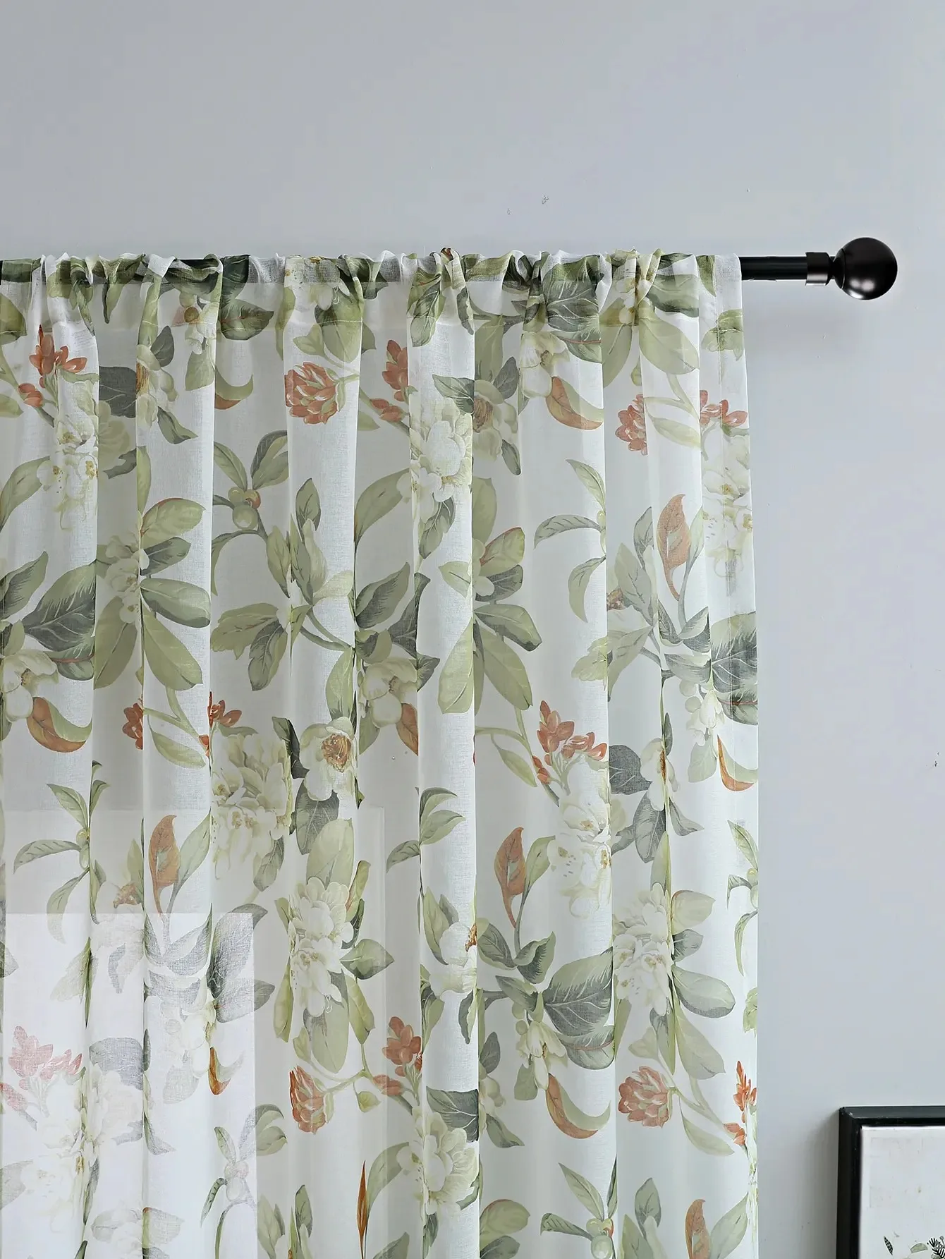Durchsichtige Vorhänge mit Blumenmuster für das Wohnzimmer, ländliche gemusterte Lichtfilterung, luftige Bauernhaus-Halbtransparente Vorhänge für Schlafzimmer, 1 Stück