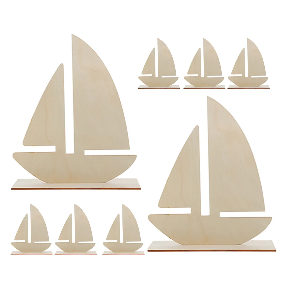 8 Pcs Wooden Sailing Ship Model Ocean Beach DIY Decorations Paintable Boat Sailboat Colored Clay Crafts for Kids Nautical Child