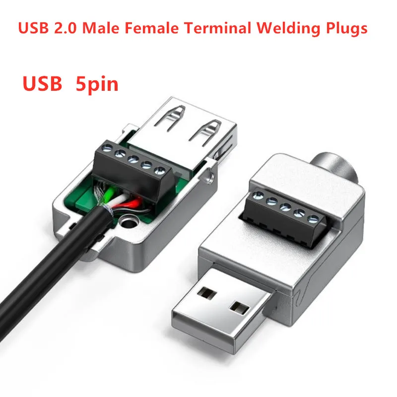 1Pcs USB 2.0 Type Male Female Turn 5Pin Terminal USB Turn Terminal Welding Plugs USB Plug Male Head Female Head Connector