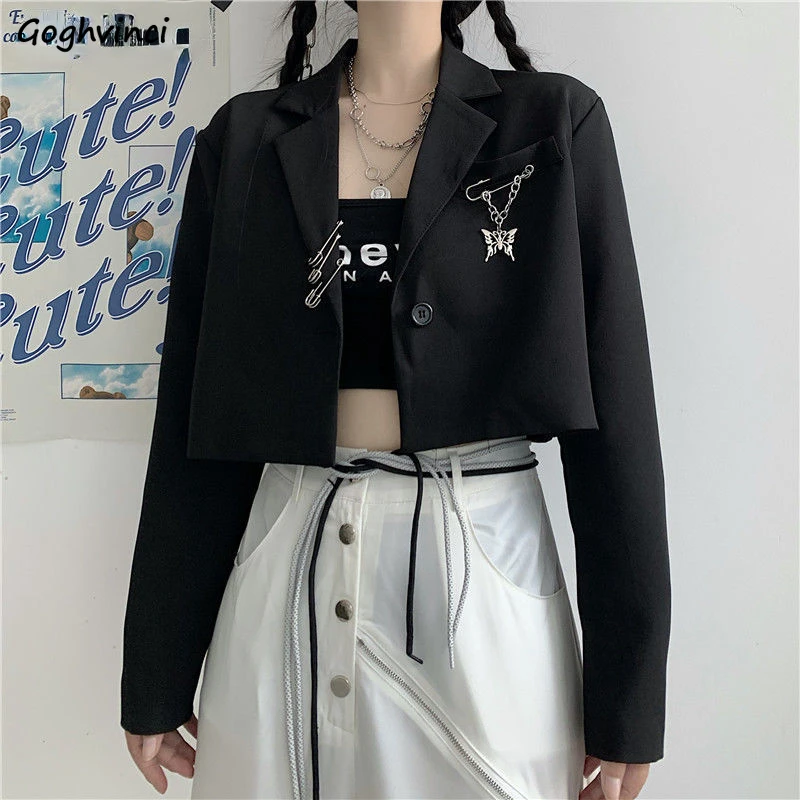 Blazers Women Black Spring Cropped Slim Streetwear Cool College Design Stylish Solid All-match 2021 Simple Ulzzang Aesthetic Ins