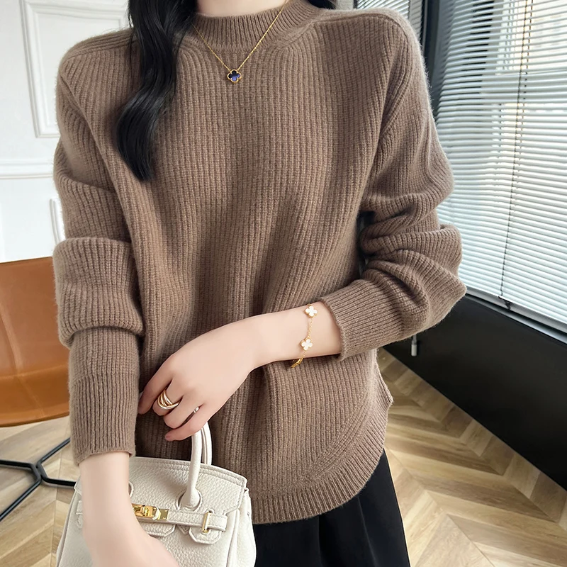 New Women Half High Collar Pullover Autumn Winter Cashmere Sweater 100% Merino Wool Knit Female Clothing Korean Fashion Soft Top