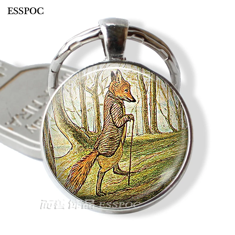 Fashion Accessories Tale of Mr. Tod Fox Keychain Keyring Cute Fox Jewelry Glass Cabochon Dome Forest Key Chain Ring Key Fob Gift