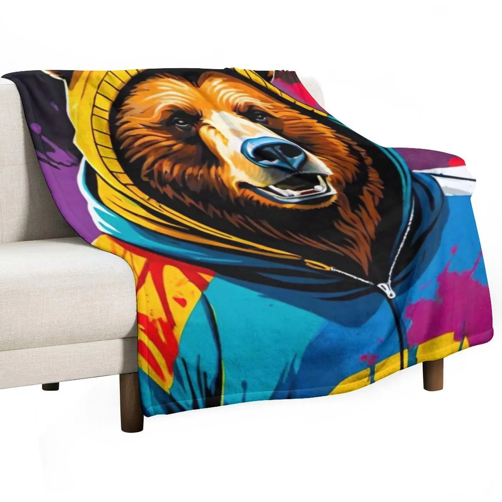 Grizzly Hooligan: Fierce and Untamed Throw Blanket Giant Sofa Nap Decorative Sofas Retros Softest Beach Blankets
