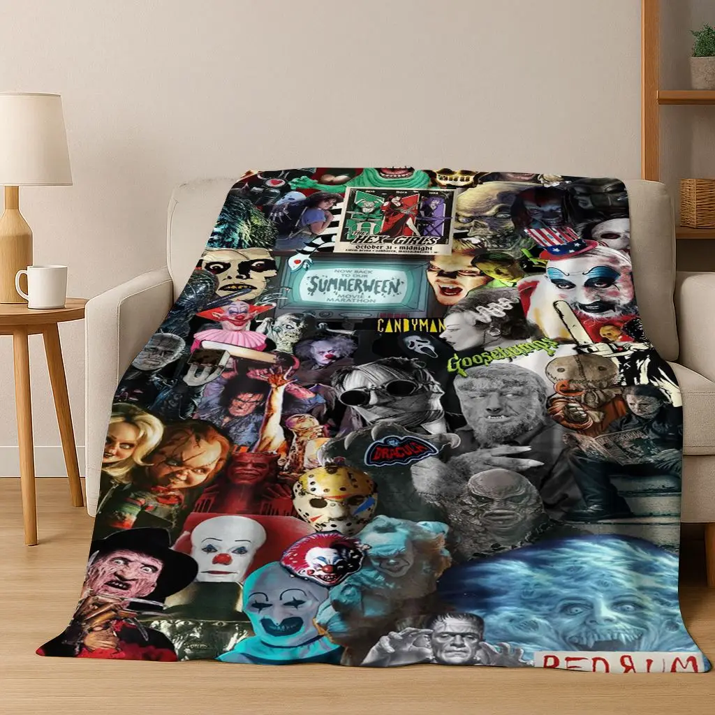 الرعب تشاكي Pennywise مهرج هالوين المنشار فريدي كروجر الفانيلا بطانية لينة بطانية دافئة لغرفة النوم غرفة المعيشة السرير نزهة