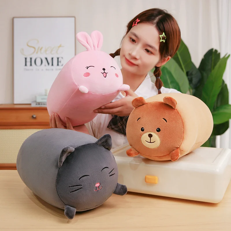 30cm Lovely Soft Happy Rabbit Squint Eyes Cat  Coffee Bear Treasure Dog Funny Cartoon Plush Animal Sofa Huggable Cushion