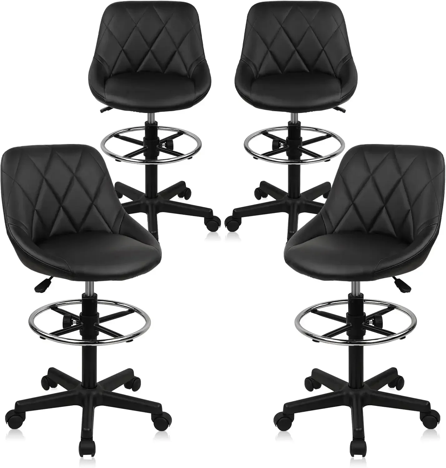 Drafting Chair with Back, Leather Rolling Swivel Stool with Adjustable Height and Footrest, Ergonomic Tall Standing Desk Office