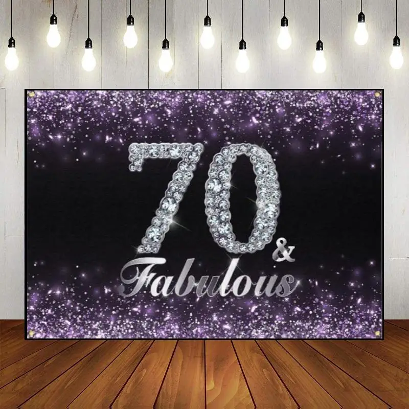 Balloon Photography Backdrop 70years Golden Decoration Banner Man Woman Party Wall Background Photo Custom Happy 70th Birthday