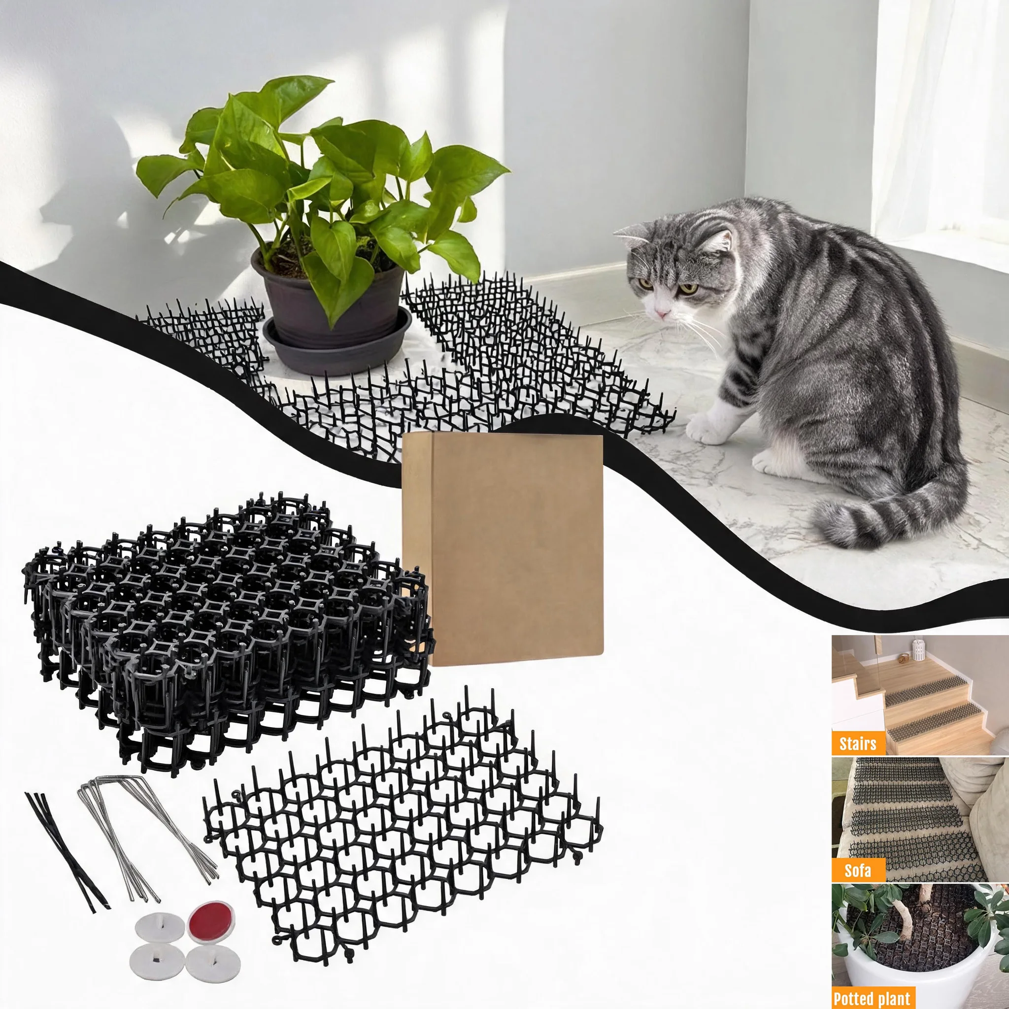 12/24 Pack Cat Repellent Scat Spike Mat Reusable Pet Deterrent Mat for Outdoor Yard Garden Plant Indoor Sofa Furniture Guard