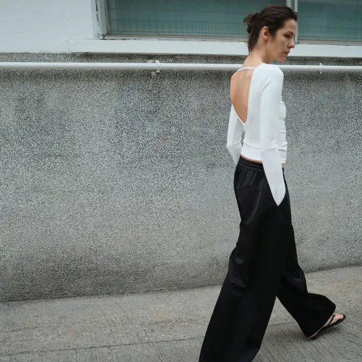 Women The One-strap Open Back Top Black White