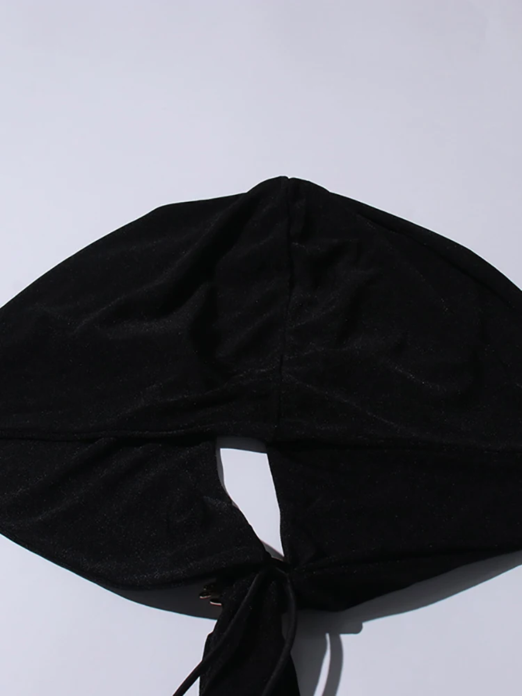 Abito lungo patchwork di fiori 3D con design sexy con cappuccio Abito lungo da donna nero senza maniche senza schienale Meatl Pin a mano Abiti aderenti da sera