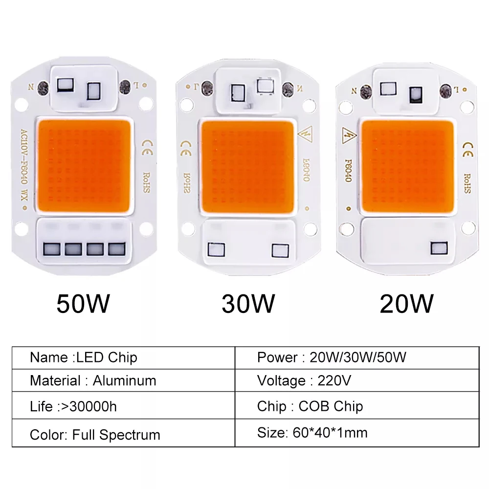 LED ชิป COB เต็มสเปกตรัม LED ชิปพืชเติบโตแสง DIY สมาร์ท IC ไม่จำเป็นต้องใช้ไดรเวอร์ AC220V ต้นกล้าดอกไม้ Growth grow พืช