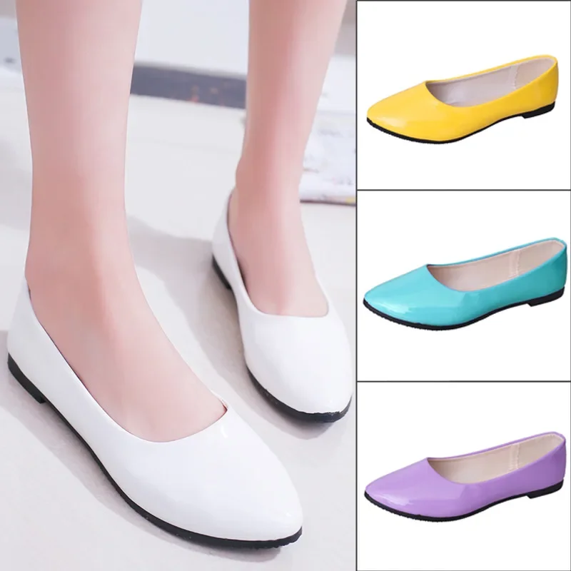 PU patent leather shoes woman single shoes shallow round tow spring autumn ballet flats shoes contracted big sizeisd34