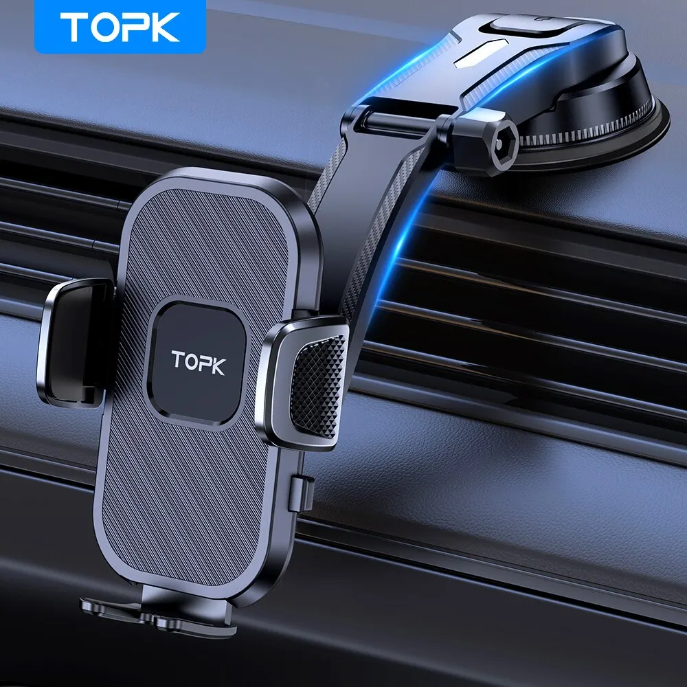 TOPK CarPhoneMount Verstellbarer Saugnapfständer für Armaturenbrett/Windschutzscheibe, universelle Passform für iPhone/Samsung/alle Android-Smartphones