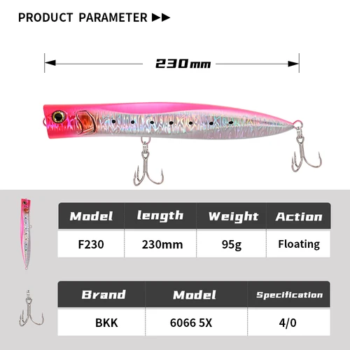 Imagen 2 del producto JIGGING PRO 230mm 95g señuelo Popper delgado cebo de pesca Topwater señuelo flotante atún Kingfish Amberjack GT señuelo de pesca