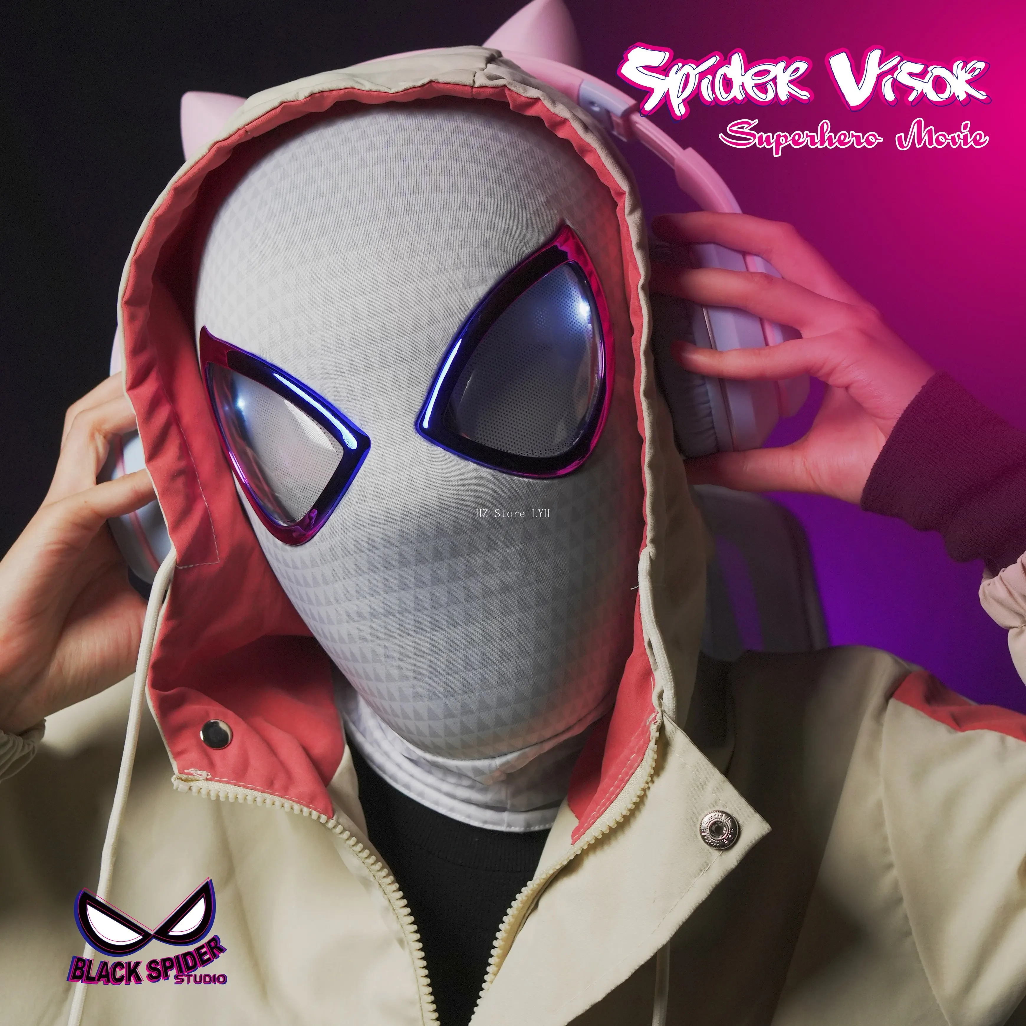 1:1 Miles Morales Mask with Movable Eyes Mascara Electric Gwen Spider Helmet Ring Control Halloween Cosplay Mask Toy Man Gift