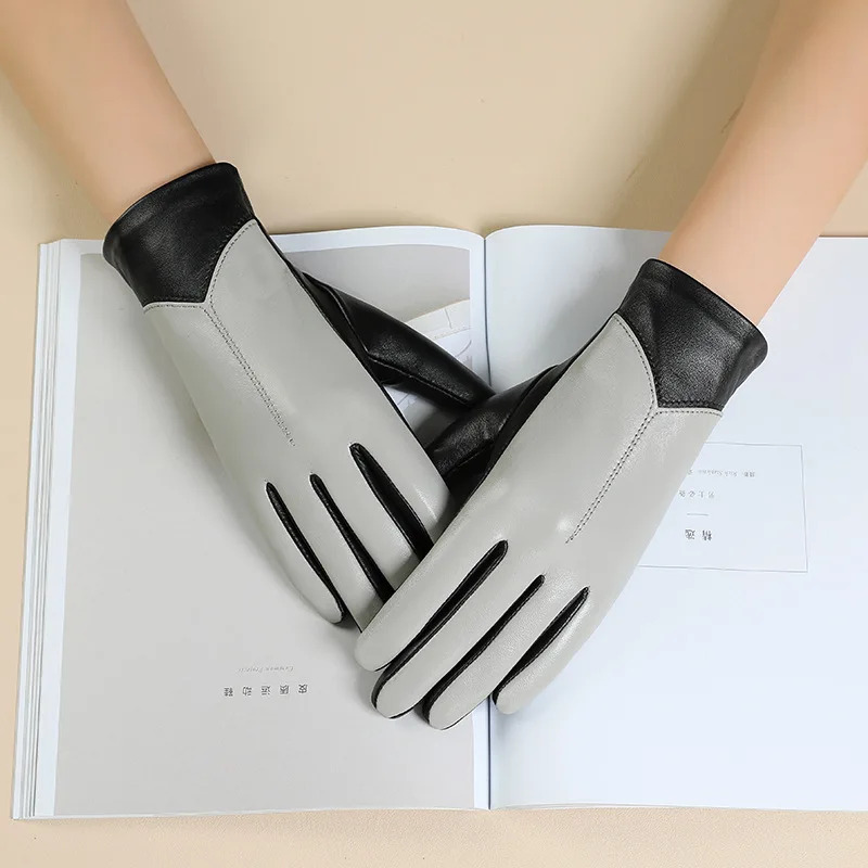 

Перчатки из натуральной овчины, женские перчатки из натуральной кожи, женские утепленные зимние перчатки для вождения с сенсорным экраном R3120