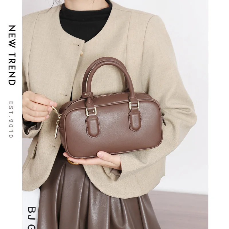 

Summer Crossbody Versatile Shoulder Large Capacity Commuter Bowling Korean Genuine Leather Women's Bag Luxury Designer Handbag