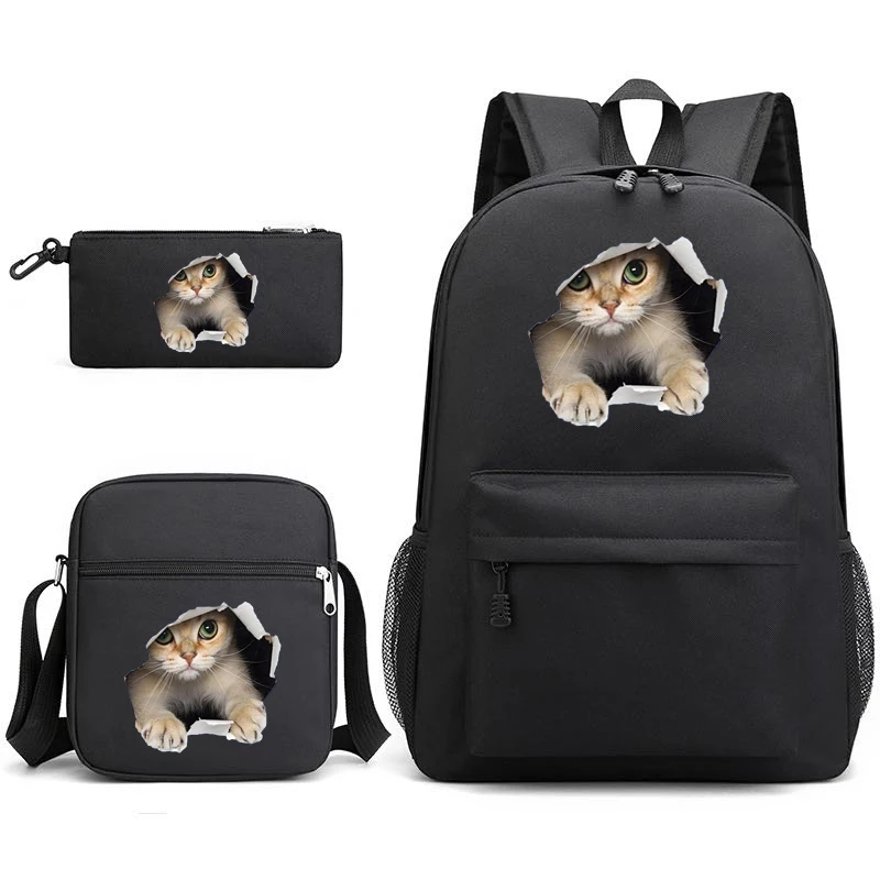 3pcs Cartoon Cat Teenager Students Backpacks Schoolbags Pencil Case Shoulder Bags Boys Girls School Bags Sets